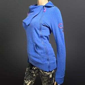 Y2K Fitted Zip Up Sweatshirt Size M Blue Pink Emo Scene Indie 2000s